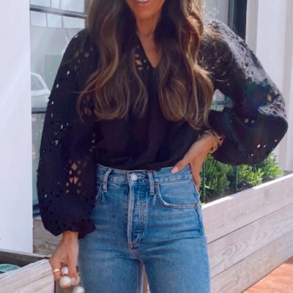 ADIVA A Diva Lace Crochet Long Sleeves Eyelet Embroidered Blouse Puff Sleeves M - Picture 1 of 11